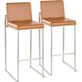 Fuji 30" High Back Bar Stool in Stainless Steel & Camel Leatherette (Set of 2)
